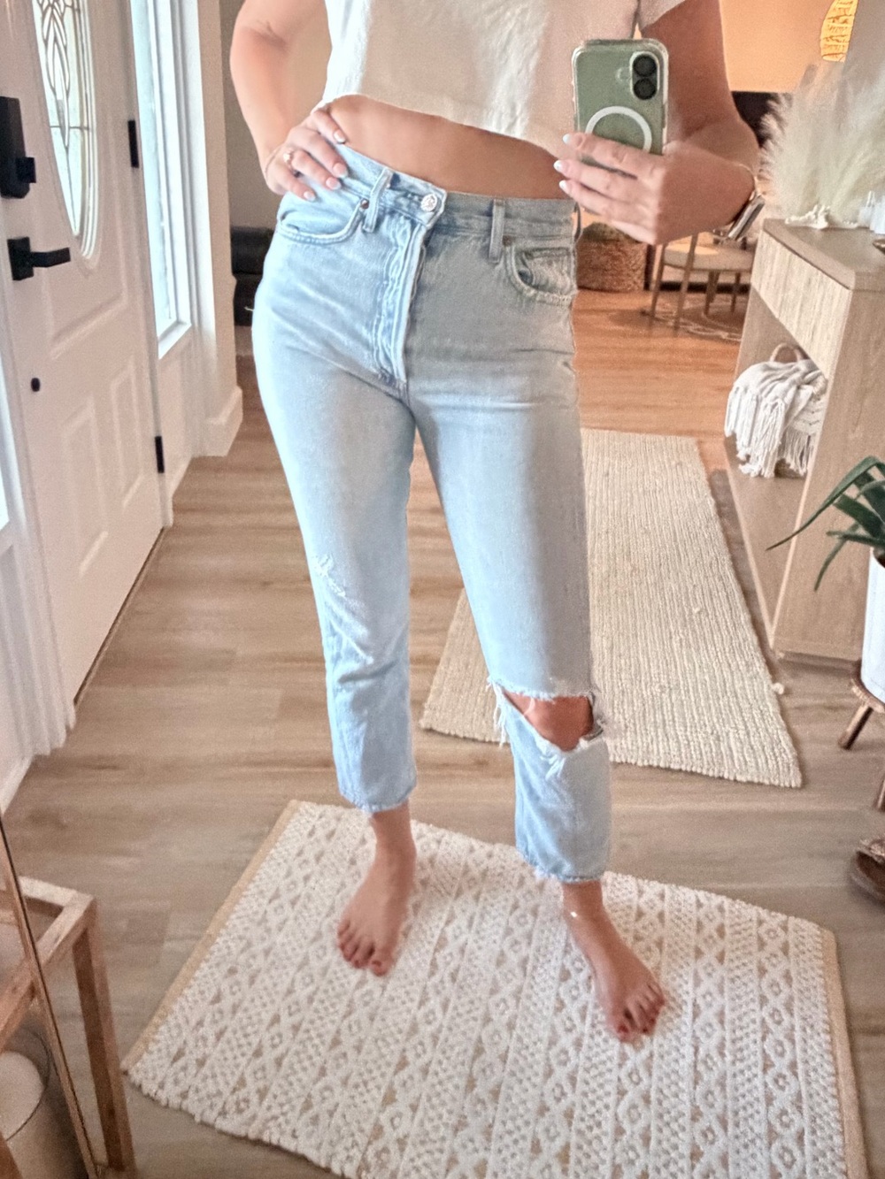 Agolde Light Blue High-Rise Cropped Distressed Jeans